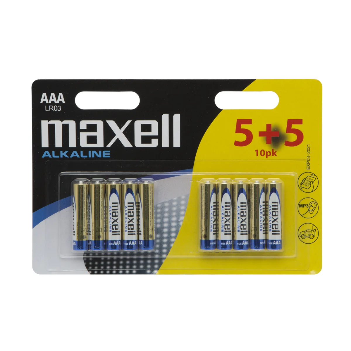 Baterii AAA LR03 alcaline 1.5V, blister 10 buc, 5+5 bonus, durata lunga, rezistente scurgeri
