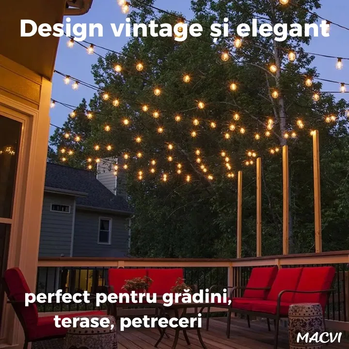 Ghirlanda luminoasa Macvi® led 8 metri cu 25 becuri G40 interconectabila rezistenta la exterior cu bec de rezerva inclus - imagine 4