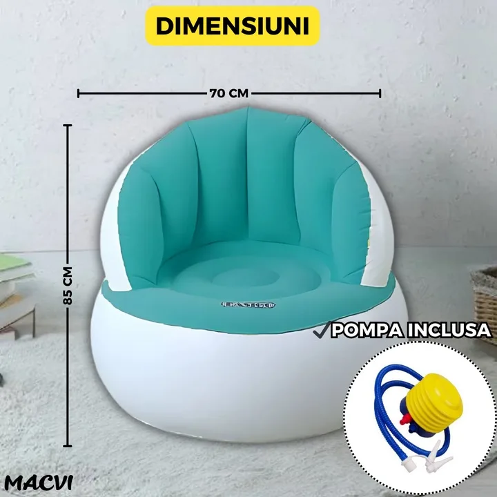 Scaun gonflabil confortabil cu pompa inclusa, design modern, dimensiuni 85x70 cm, ideal pentru interior si exterior, Turcoaz - imagine 2