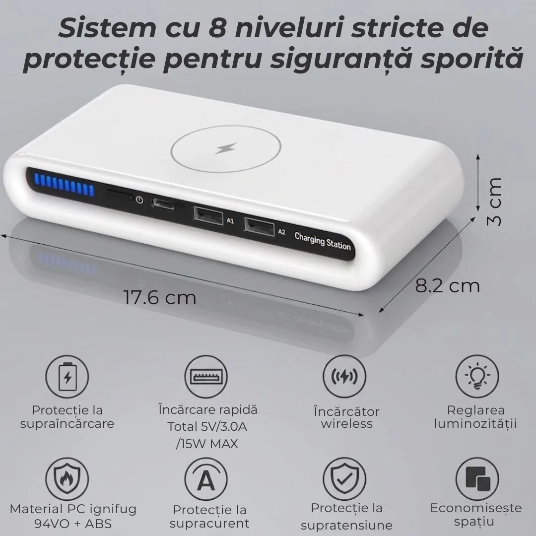 Incarcator fara fir Macvi® 4 in 1 cu conectare USB-C si 2 sloturi USB - imagine 2