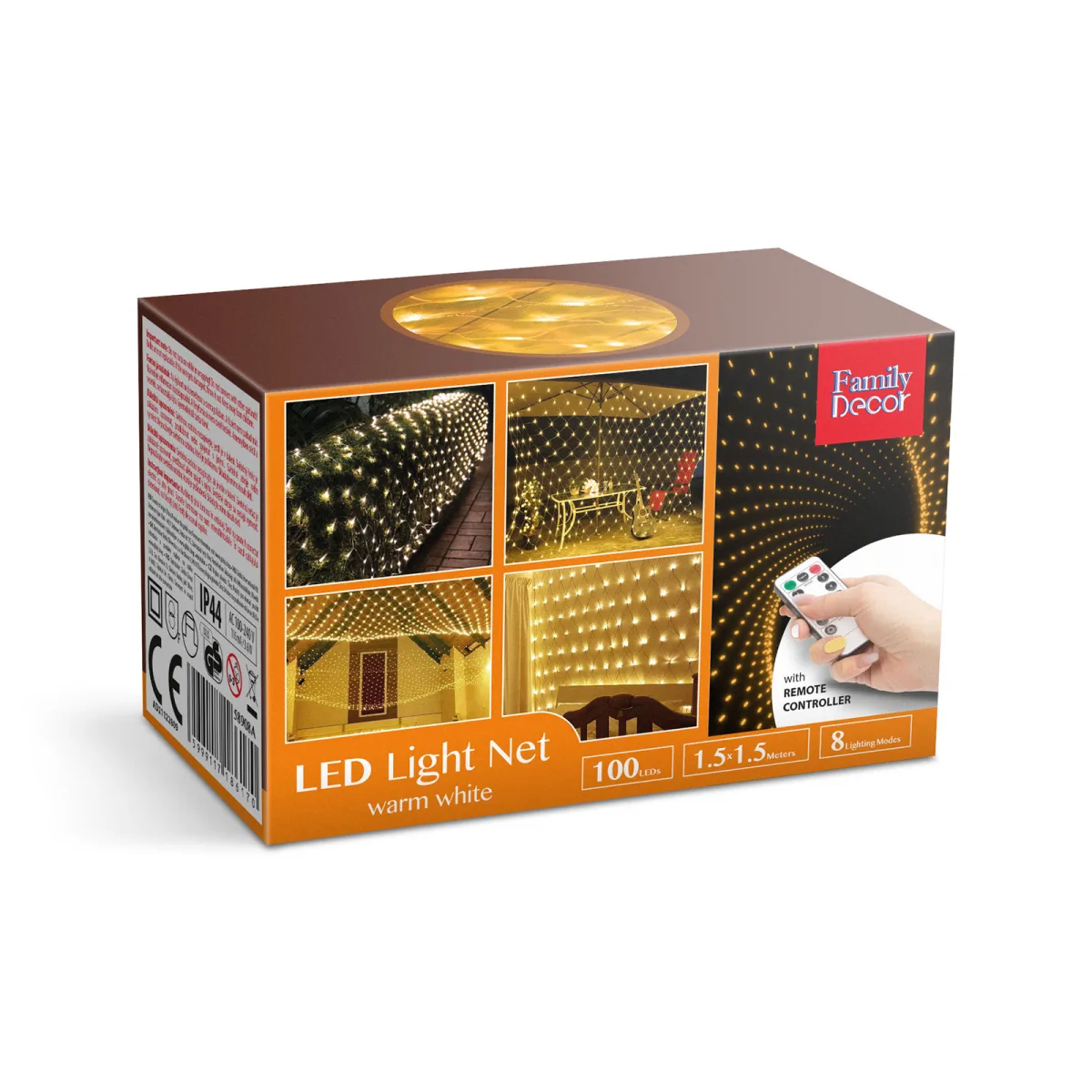 Plasa luminoasa LED, 100 lumini, alb cald, 1.5x1.5m, cu telecomanda IP44 - imagine 3