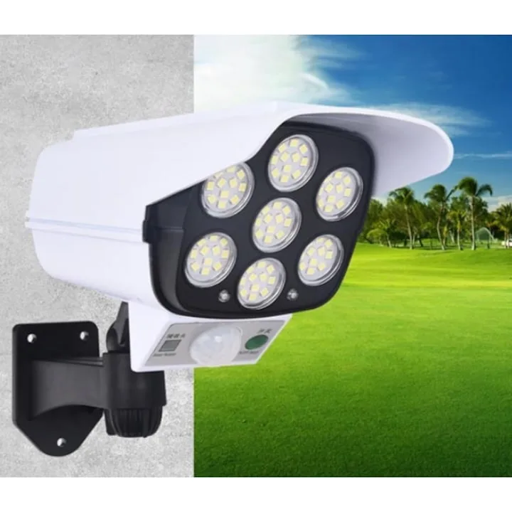 Lampa Solara Tip Camera Falsa Macvi® cu Senzor de Miscare si 77 LED-uri SMD, 3 Moduri de Iluminare, Panou Solar, Control prin Telecomanda, Design Realist, IP65 - imagine 3