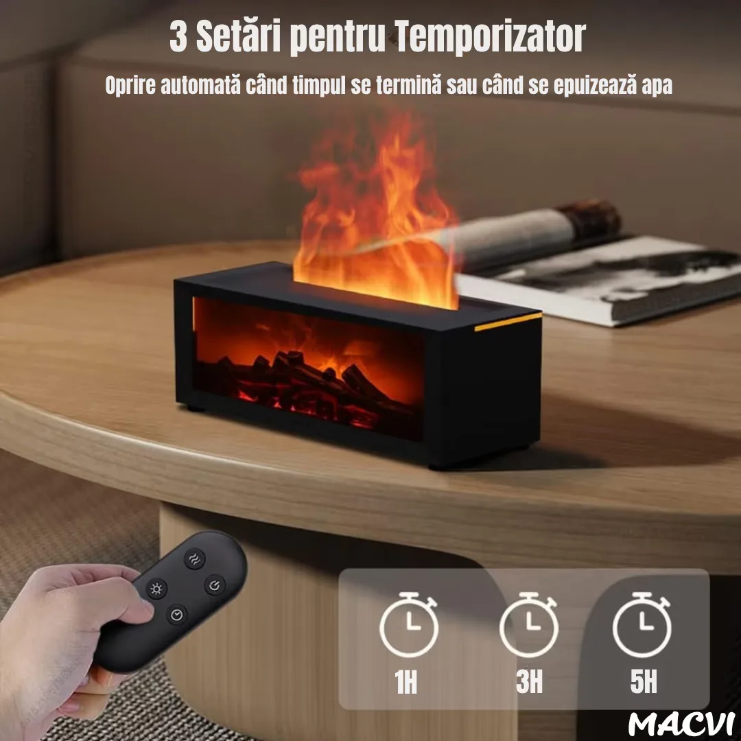 Umidificator de aer inteligent Macvi® 3D cu efect de flacara, aromaterapie, rezervor 200 ml, LED multicolor, silentios, portabil USB, cu telecomanda si 3 moduri de functionare - imagine 4