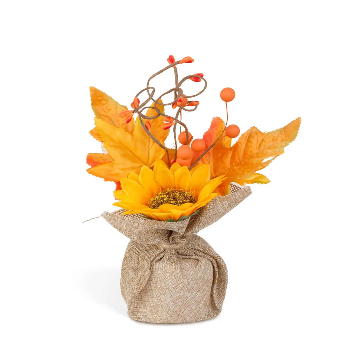 Decoratiune flori artificiale de toamna in ghiveci din iuta, 20 cm, 2 modele - imagine 2