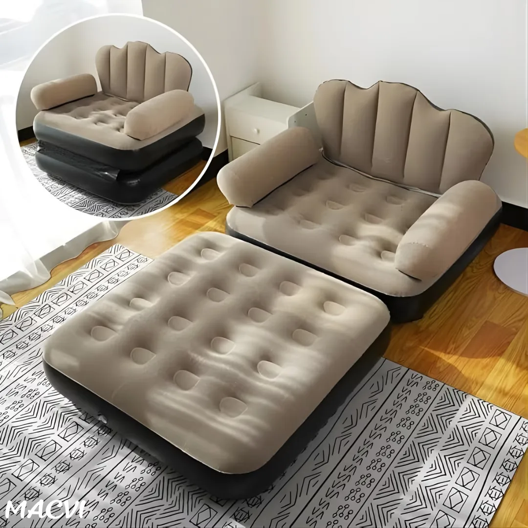 Fotoliu Gonflabil Macvi® XL 2 in 1 Portabil Pentru Interior, Exterior, Camping sau Plaja, Design Ergonomic, 100x88x90 cm, Maro - imagine 2