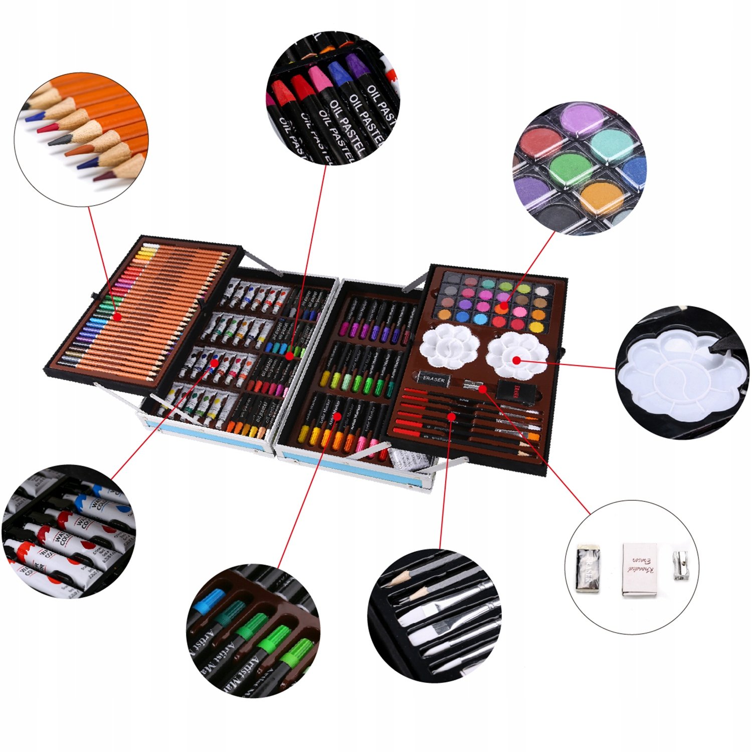 set 145 piese pentru pictura, pentru copii sau adulti, pixuri de colorat, creioane colorate si vopsele de pictura, cu geanta de transport albastru dinozaur, model avx-wt-dinart145 6 Set 145 piese pentru pictura, pentru copii sau adulti, pixuri de colorat, creioane colorate si vopsele de pictura, cu geanta de transport ALBASTRU DINOZAUR, model AVX-WT-DINART145 - imagine 6