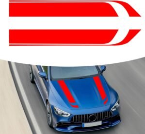 Set 2 stickere autoadezive Tuning, model „Hood Stripes V1”, dimensiune 85 x 12 cm, culoare Rosie