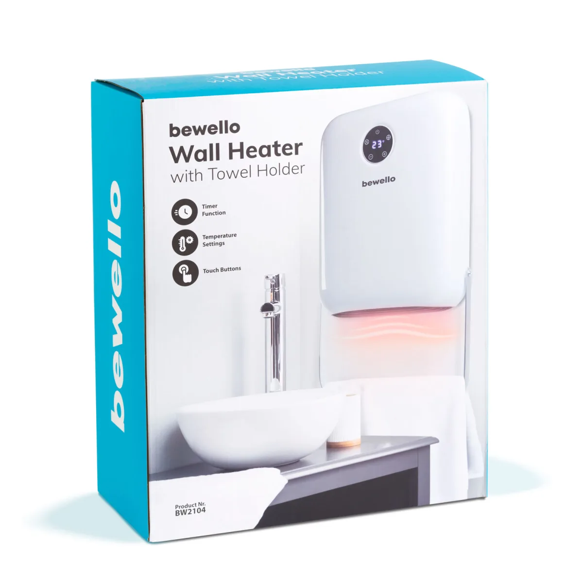 Calorifer perete cu suport prosoape, 800-2000W, LED, termostat, telecomanda, alb - imagine 7
