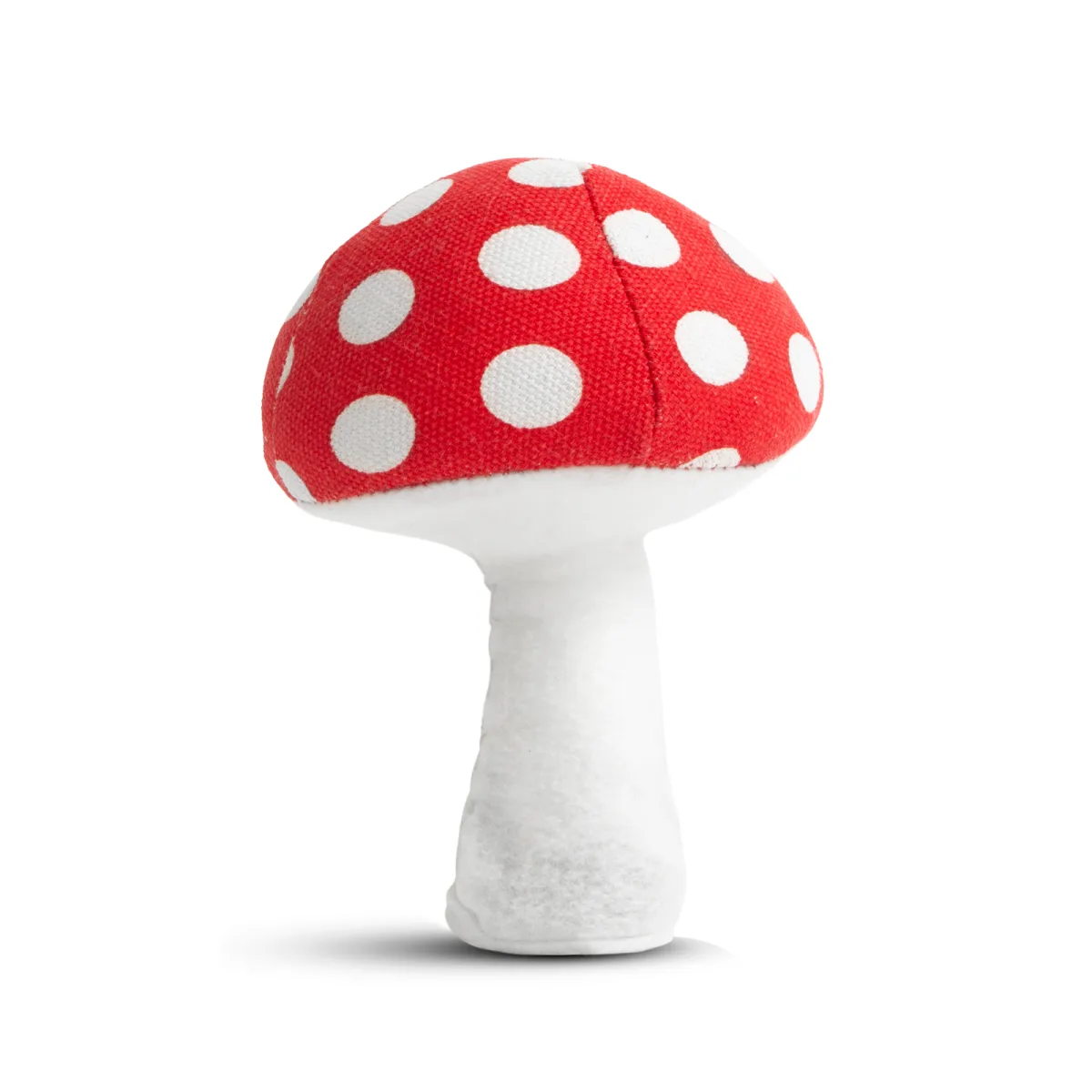 Decor ciuperca textila, 16 cm, rosie cu puncte albe