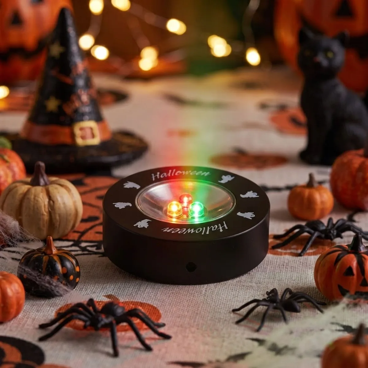 Lampa LED Halloween 3 LED portocaliu, model fantoma, iluminare decorativa cu baterii