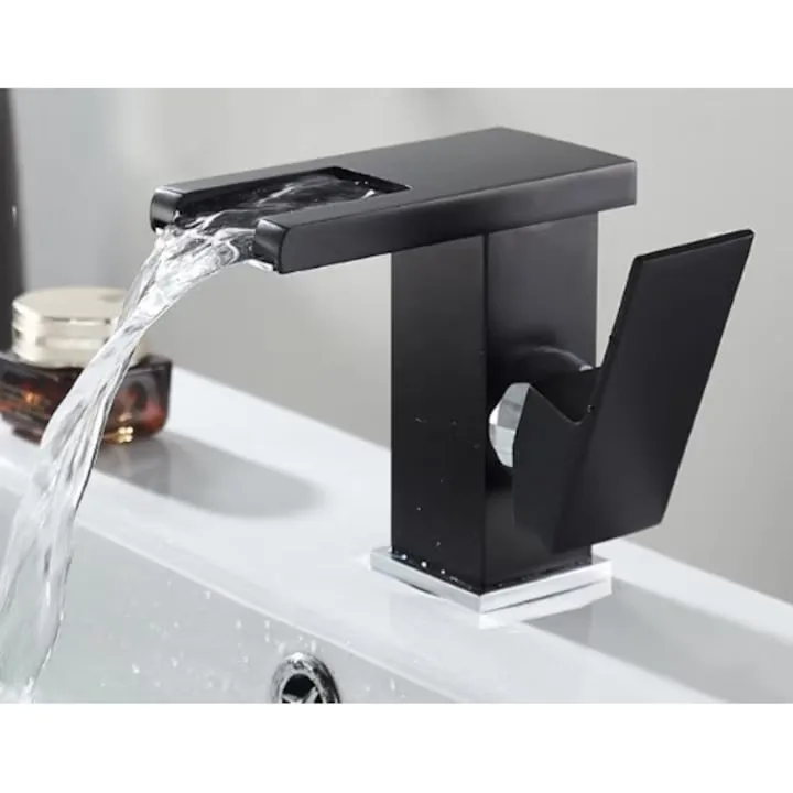 Robinet baie Macvi® LED tip cascada negru premium jet RGB cu iluminare in functie de temperatura constructie din alama