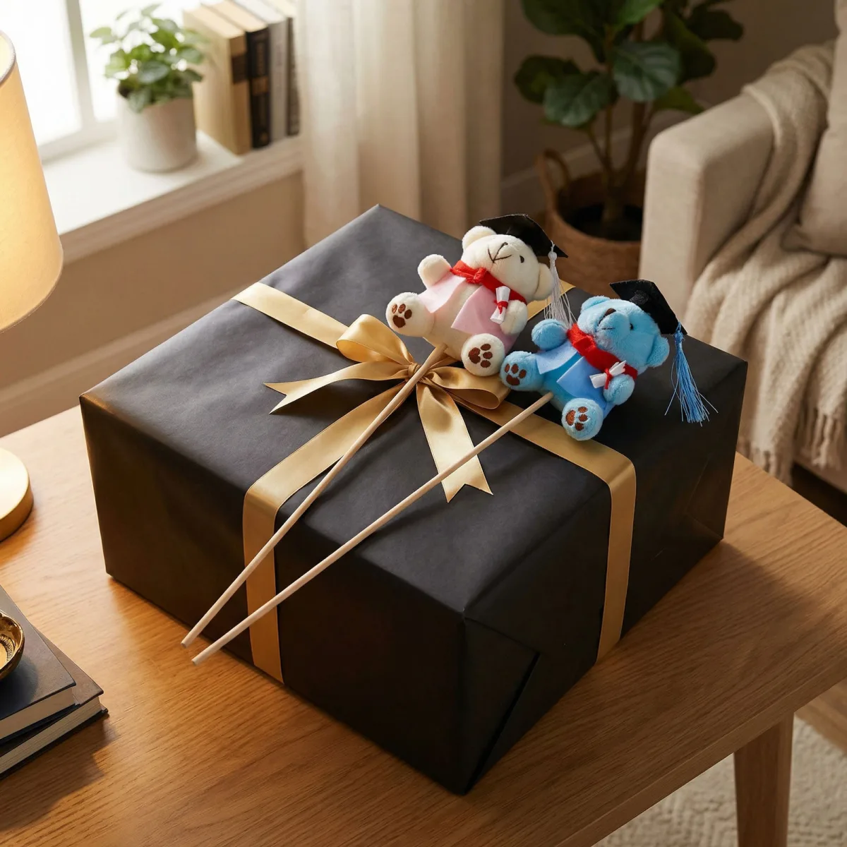Decoratiune ursulet cu toca absolvent, cu bat, 50 cm, 5 culori - imagine 3