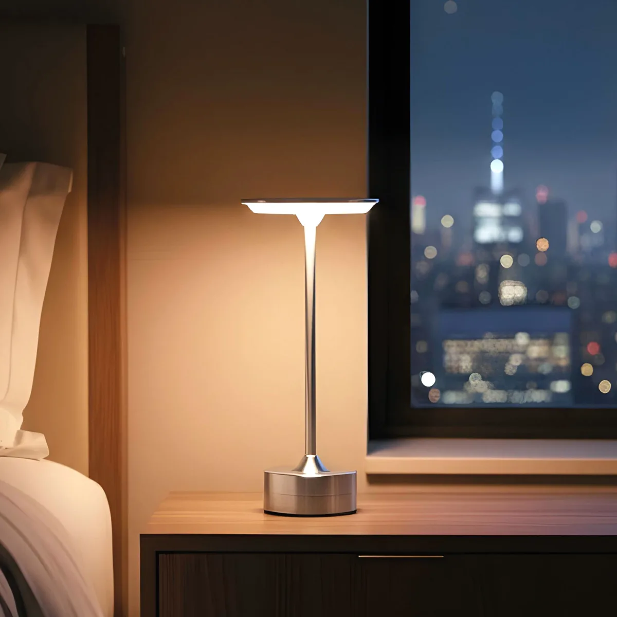 Lampa de masa - argint metal - caldura reglabila color, luminozitate - baterie USB