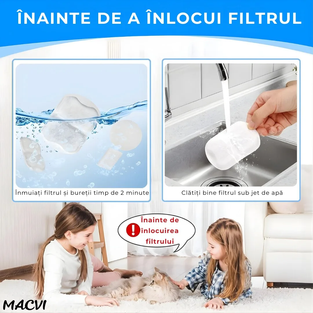 Set 4 filtre Macvi® pentru dispenser de apa automat, design oval, elimina mirosurile si gusturile neplacute, filtrare eficienta pentru caini si pisici, bumbac de calitate - imagine 4