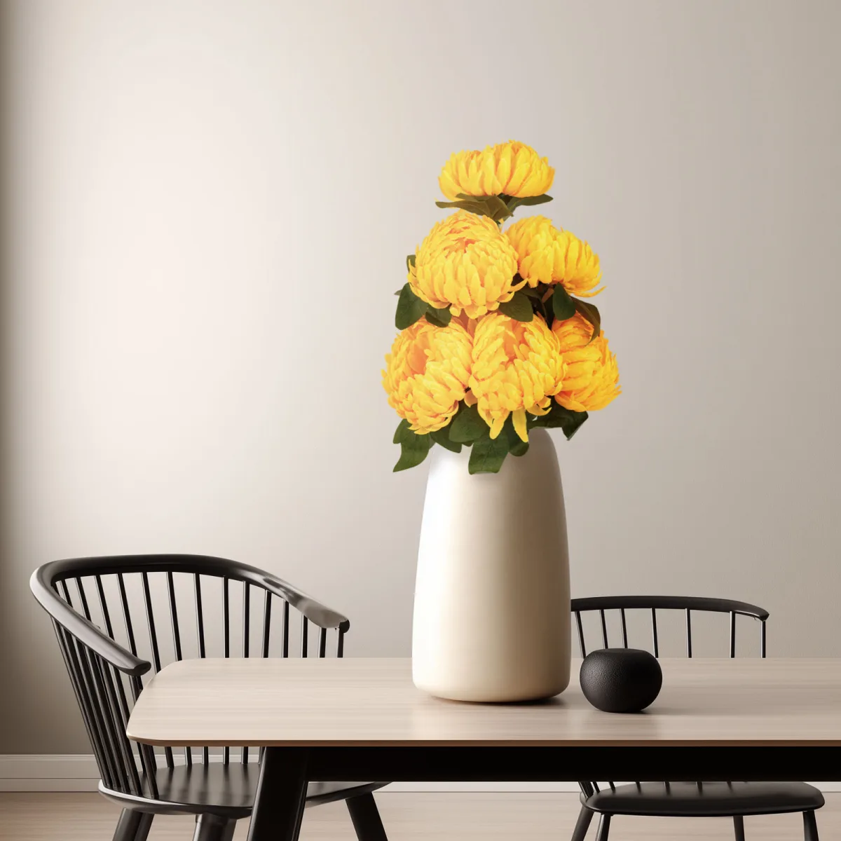 Crizantema artificiala galbena 58 cm, floare decorativa realista interior exterior