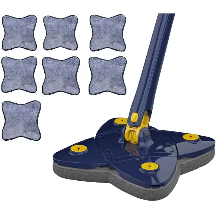 Mop cu Cap Stea Macvi® 360° Telescopic Curatare Usoara, 7 lavete Microfibra, Lungime 123 cm, Albastru/Galben
