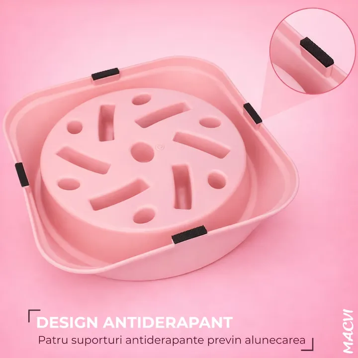 Alimentator Lent pentru Animale Macvi®, Bol Antiderapant Hranire Lenta pentru Caini si Pisici Design Interior AntiInghitire Material Sigur Usor de Curatat Rezistent, Roz - imagine 5