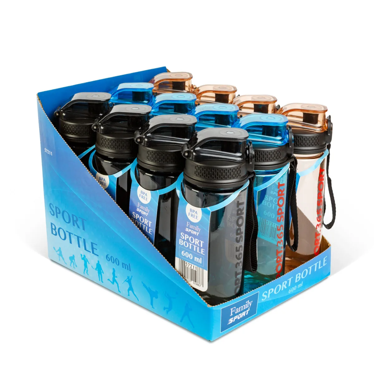Bidon sport 600 ml, plastic transparent, capac etans, 3 culori - imagine 3