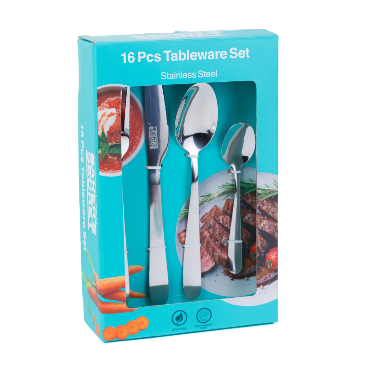 Set tacamuri Baker’s Secret 16 piese inox, furculite cutite linguri lingurite argintiu mat