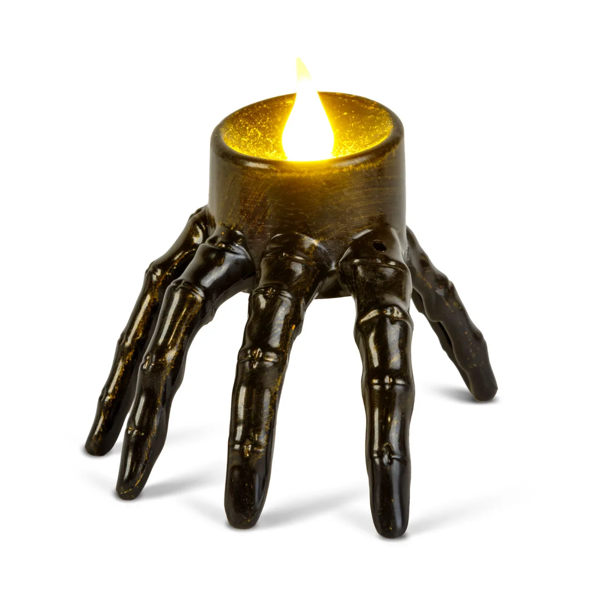 Lumanare LED decorativa Halloween, mana de schelet, 9 x 7,5 x 7,5 cm, negru - imagine 3