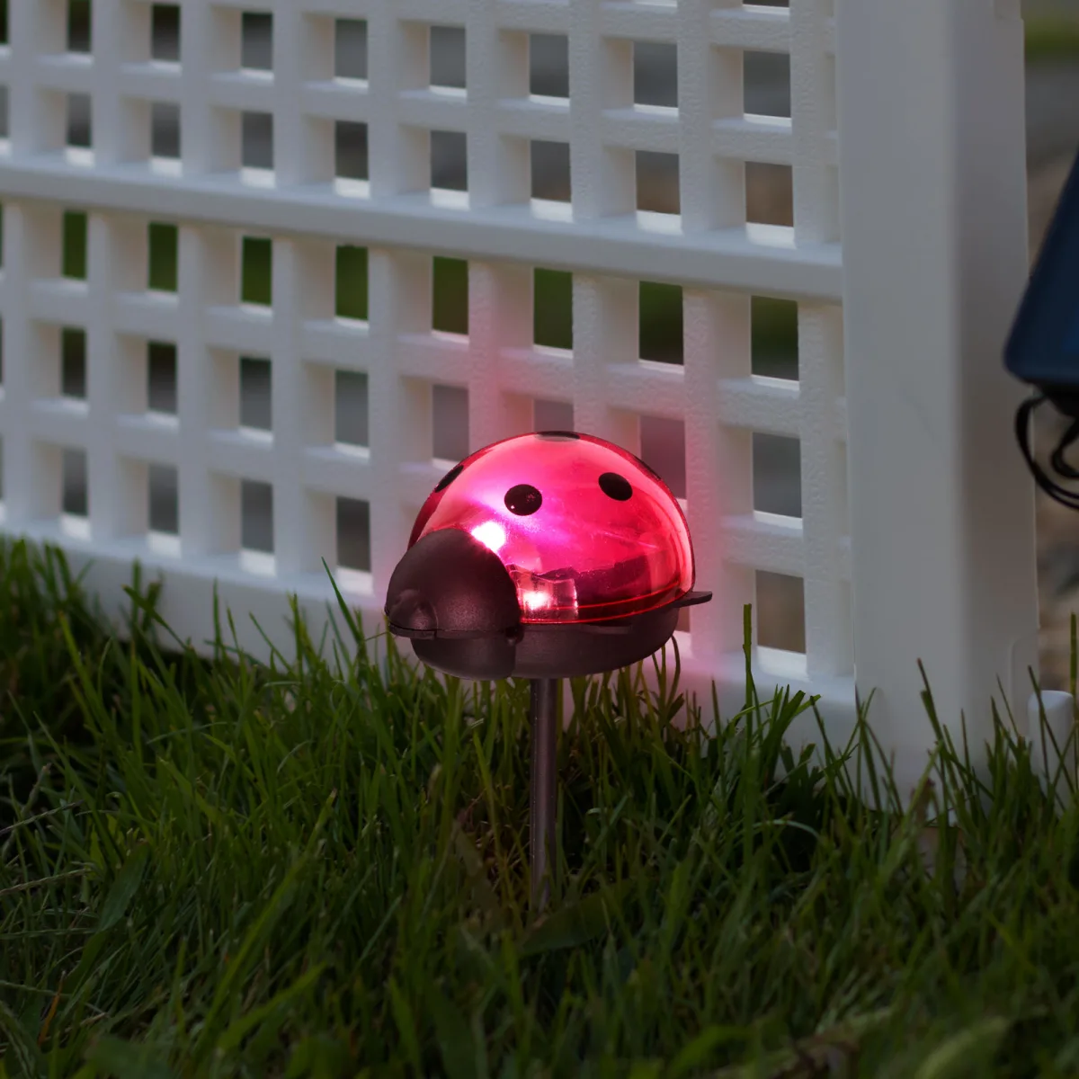 Lampa solara LED gradina, buburuza rosie decorativa, lumina alba rece, iluminat exterior solar IP44