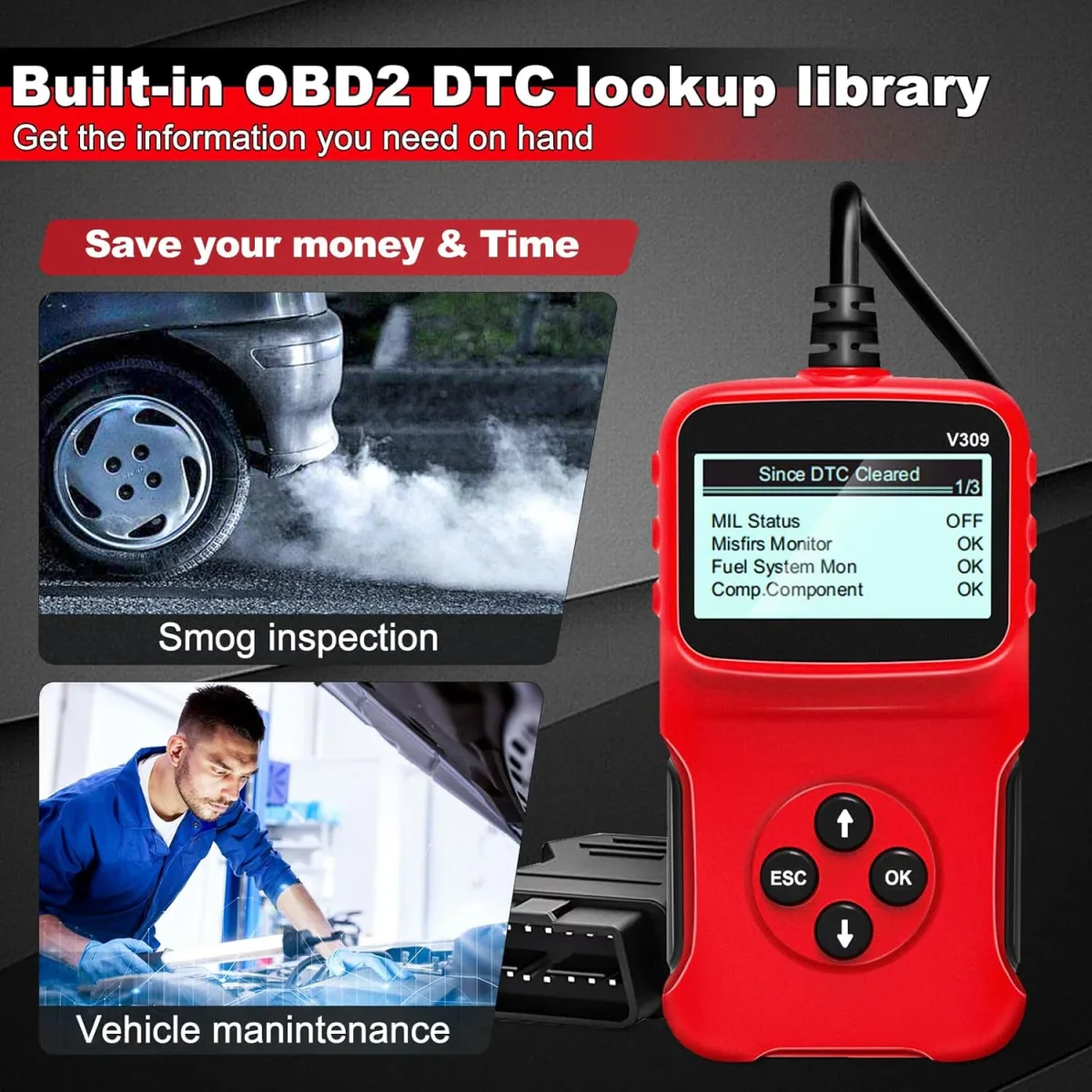 Tester auto MACVI OBD2 V309, citire/sterere coduri DTC, ecran LCD mare, plug and play - imagine 2