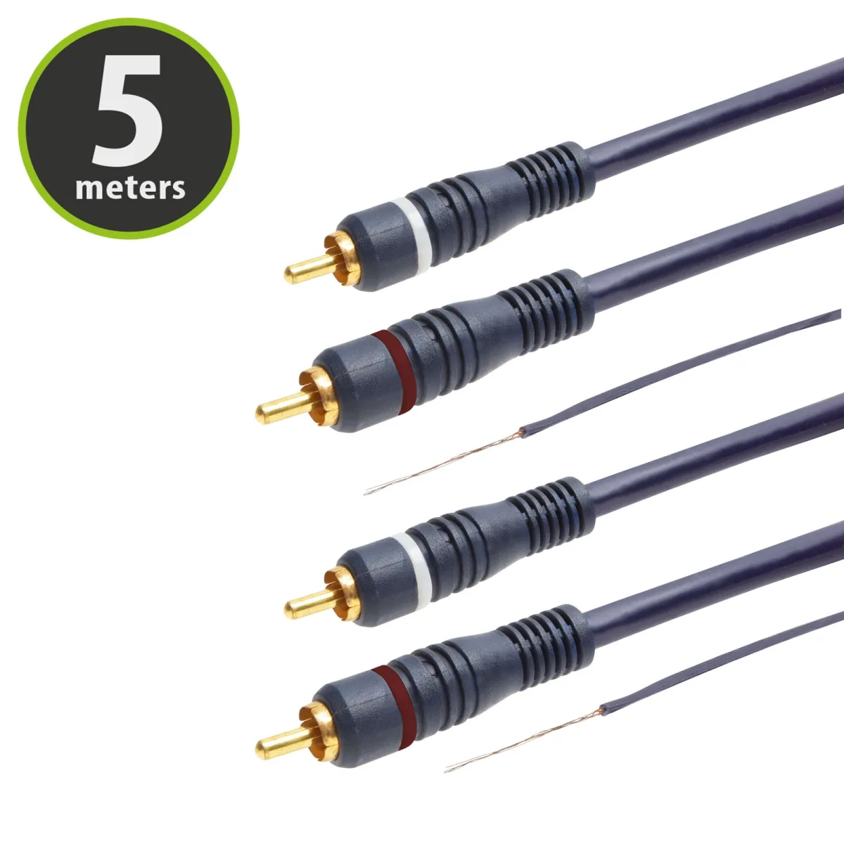 Cablu RCA 2x tata la 2x tata, 5m, audio video, placat aur, albastru