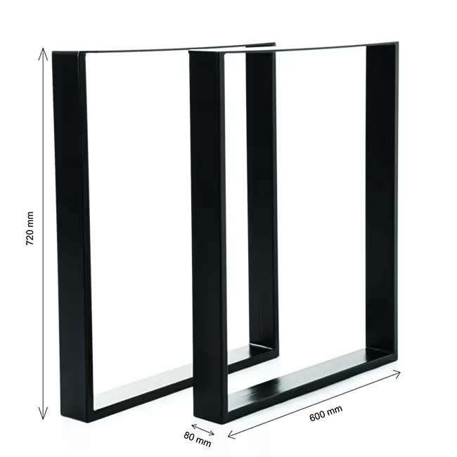 Set 2 Picioare Masa Macvi®, Profil Lat 80 mm, Metal Negru, 72x60x8 cm, Vopsire Electrostatica Premium, Design Industrial - imagine 2