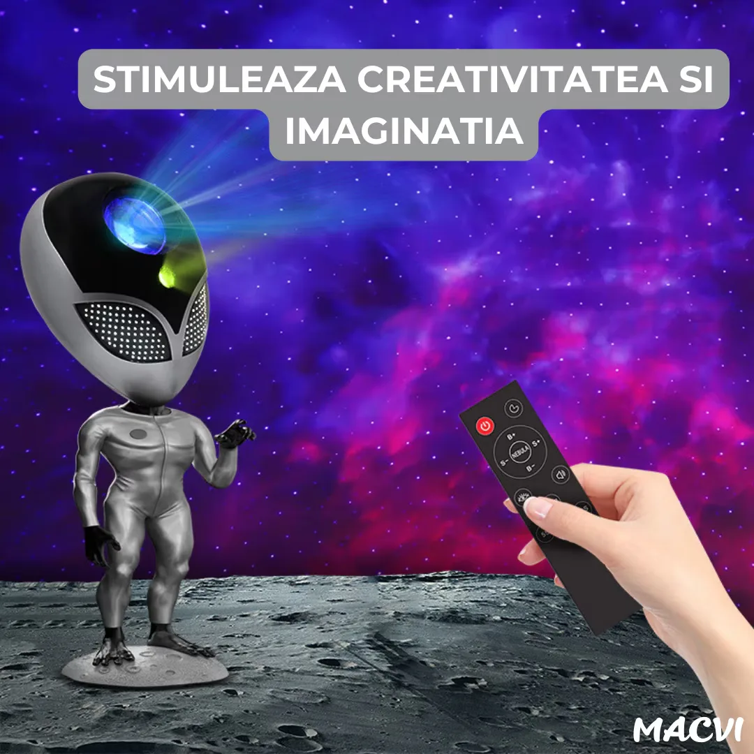 Proiector de Stele Macvi® Tip Alien, Galaxie Stelara, LED cu Telecomanda si Sistem Dialog Vocal, Argintiu - imagine 2