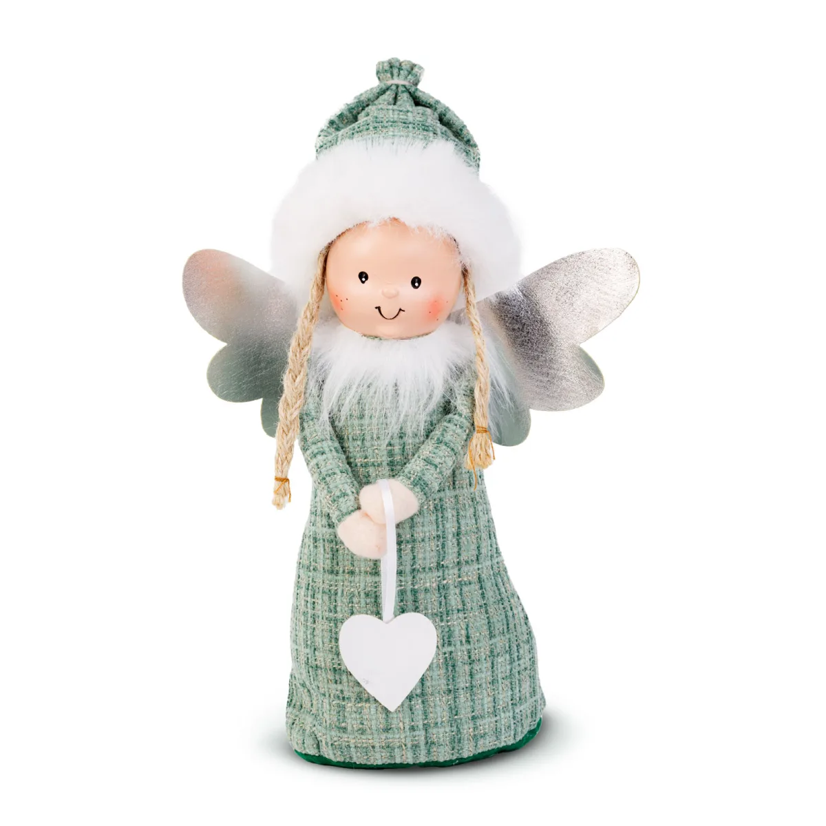 Papusa decorativa, inger Craciun, 30 cm, figurina textila cu fata ceramica - imagine 4