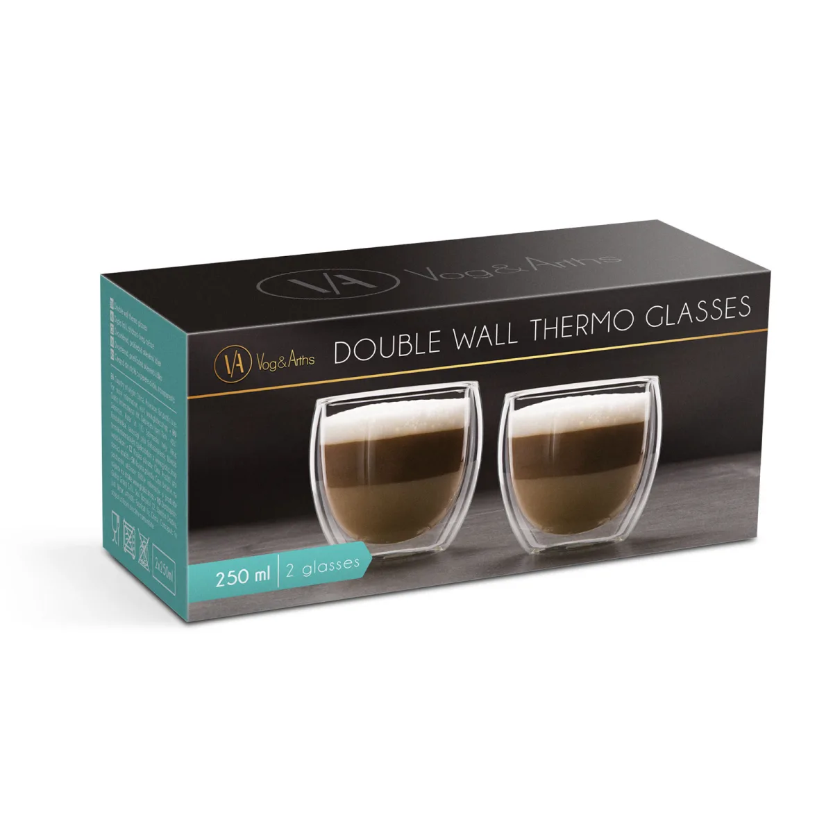 Set 2 pahare sticla dubla, 250 ml, termorezistente, transparent, borosilicat - imagine 2