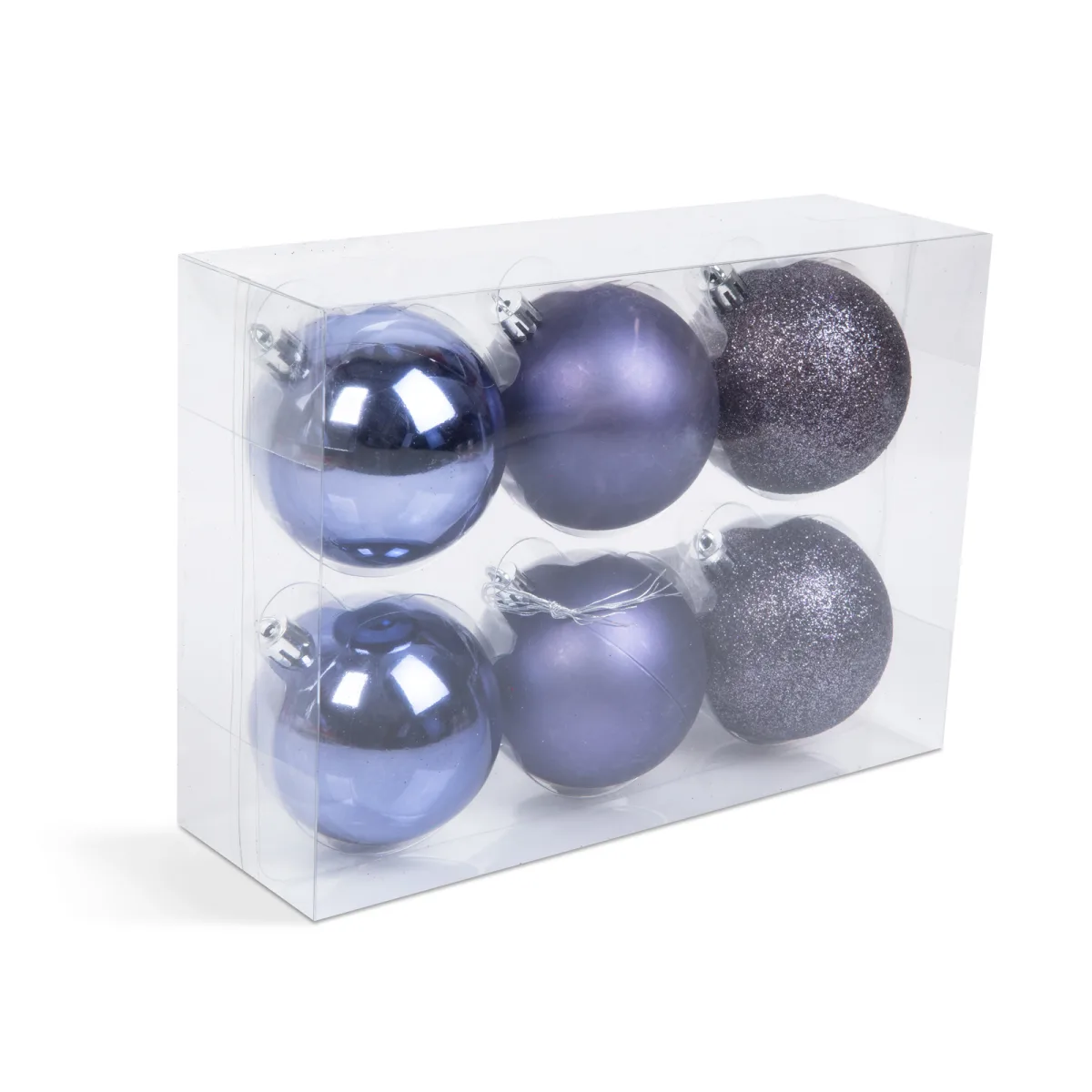 Set globuri Craciun, mov, 6 buc, 7 cm, mat/ lucios/ glitter