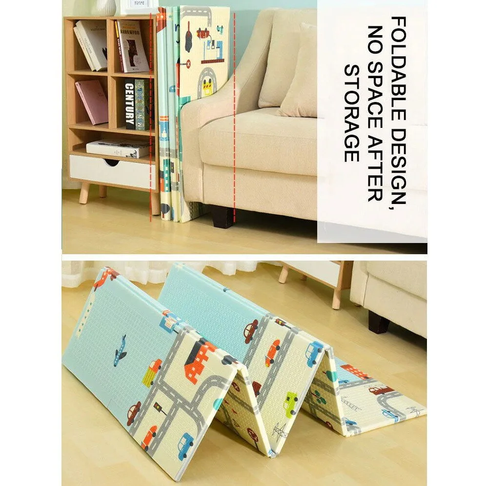 Covoras de joaca pliabil pentru bebelusi Macvi®, 200x150 cm, cu doua fete traseu cu sosele si tematica padure, material sigur si moale - imagine 2