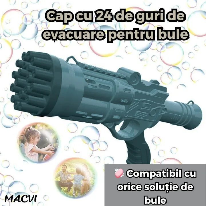 Pistol Bule Macvi® 24 Gauri, Structura Rezistenta din ABS, Tambur Rotativ, Efect Turbo, Jucarie Interactiva pentru Copii si Distractie in Aer Liber, Albastru inchis - imagine 4