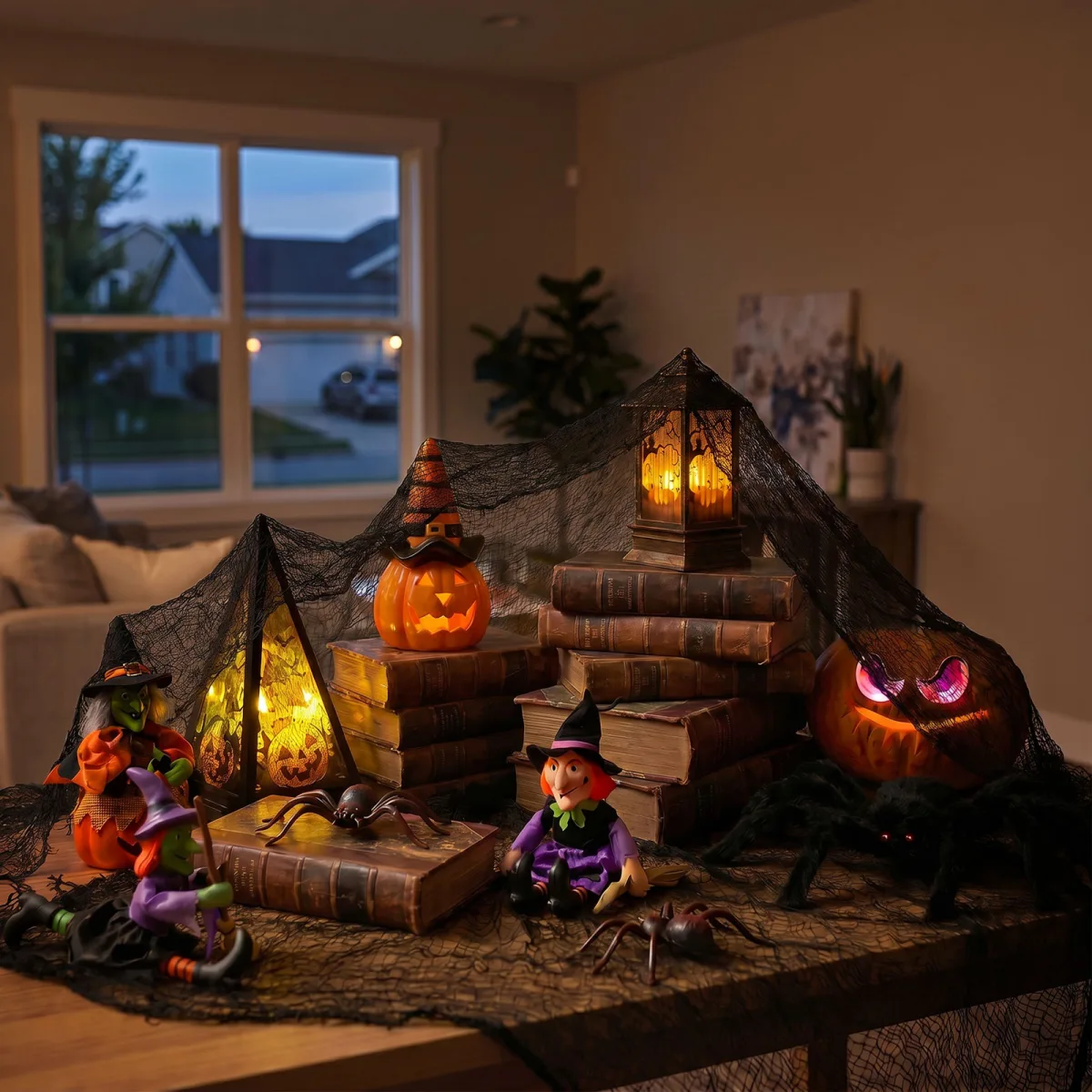 Perdea decorativa Halloween, material textil tip plasa, 76 x 228 cm, negru