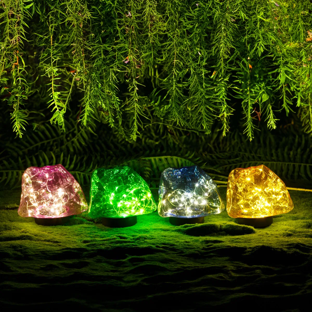 Lampa solara gradina tip piatra colorata 30 LED alb cald, decor exterior cu tarus