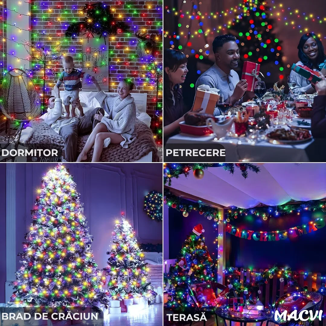 Instalatie luminoasa Macvi® 100 LED-uri, 10 metri, pentru decor de Craciun, rezistenta si economica - imagine 2