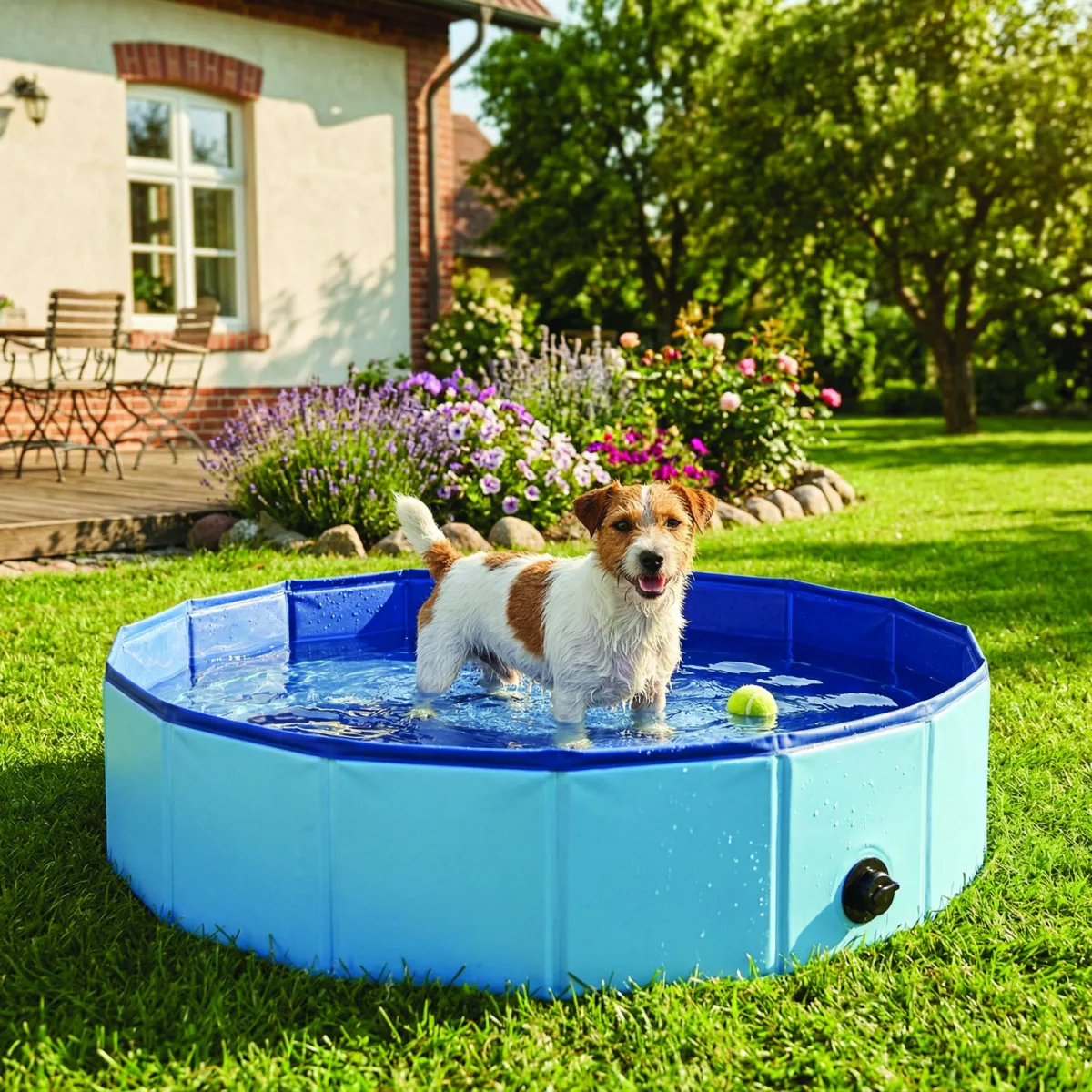 Piscina pliabila pentru caini pisici si animale mici, PVC cu MDF, 80 x 20 cm, albastru - imagine 2