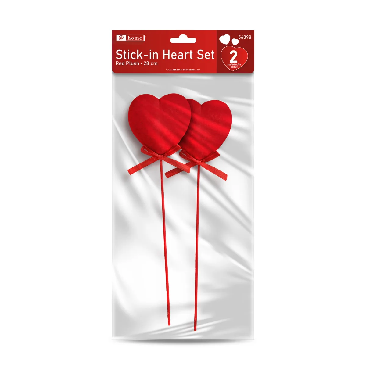 Decor inimioare plus pe bat 2 buc, Valentine rosu, pentru buchete si cadouri romantice - imagine 4