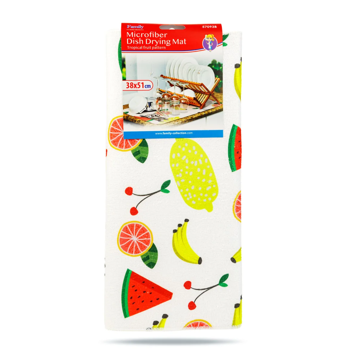 Uscator de vase microfibra, 38 x 51 cm, alb, model fructe tropicale, absorbant
