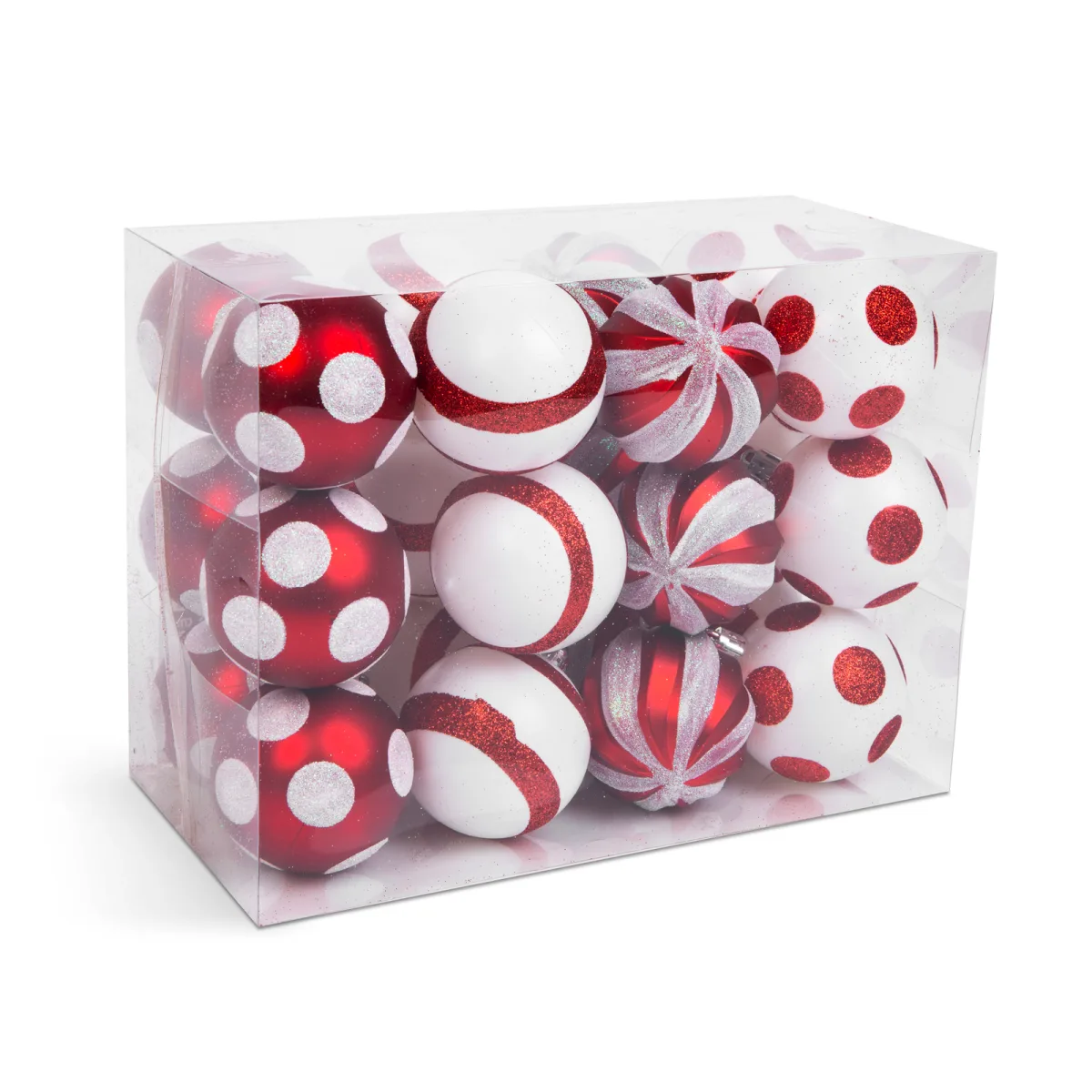 Set globuri Craciun, rosu/alb, 24 buc, 6 cm, 4 modele - imagine 3