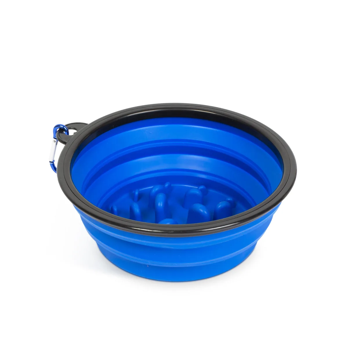 Bol pliabil slow feeder pentru caini si pisici 1000 ml, silicon, anti mancat rapid, portabil, albastru