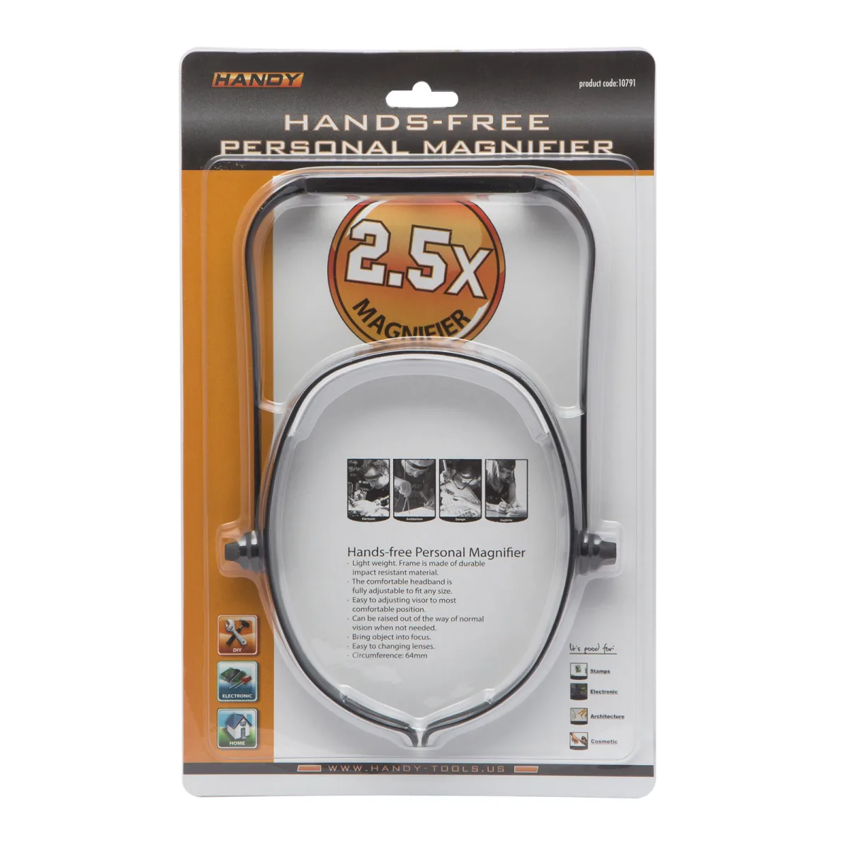 Lupa cu banda reglabila pentru cap, marire 2.5x, diametru 64 mm - imagine 2