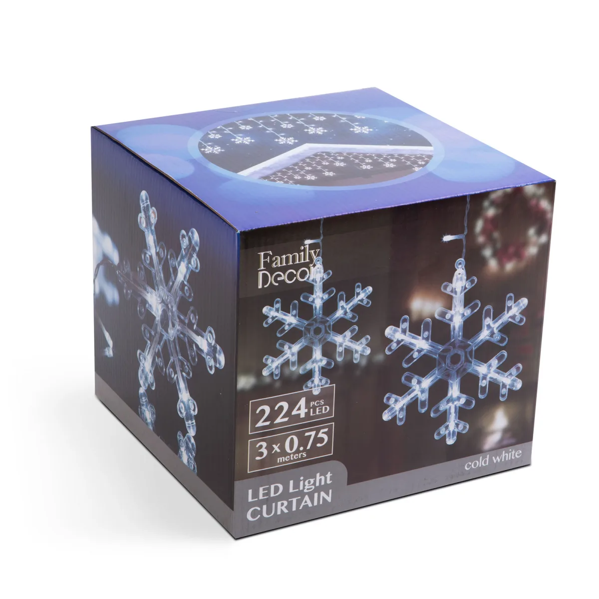 Perdea luminoasa LED, fulgi zapada, 3x0.75m, 224 LED, alb rece IP44 - imagine 5