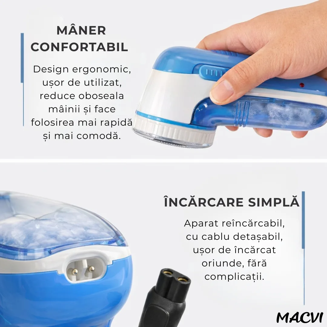 Aparat curatat scame MACVI, reincarcabil USB Type-C, motor 5W, portabil, alb - imagine 5