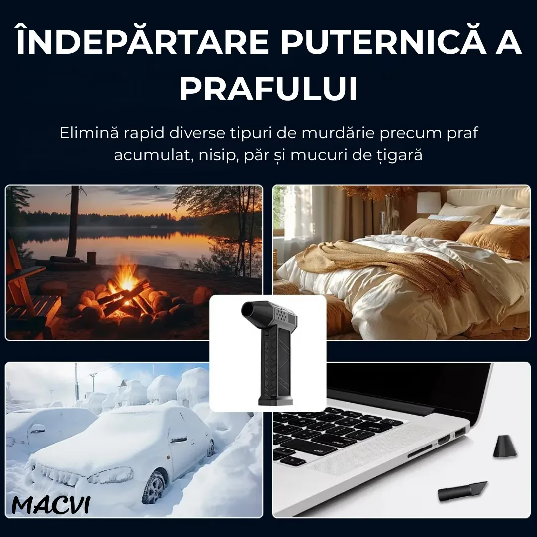 Suflanta aer fara fir Macvi® motor puternic 130000RPM baterie reincarcabila flux de aer reglabil negru - imagine 2