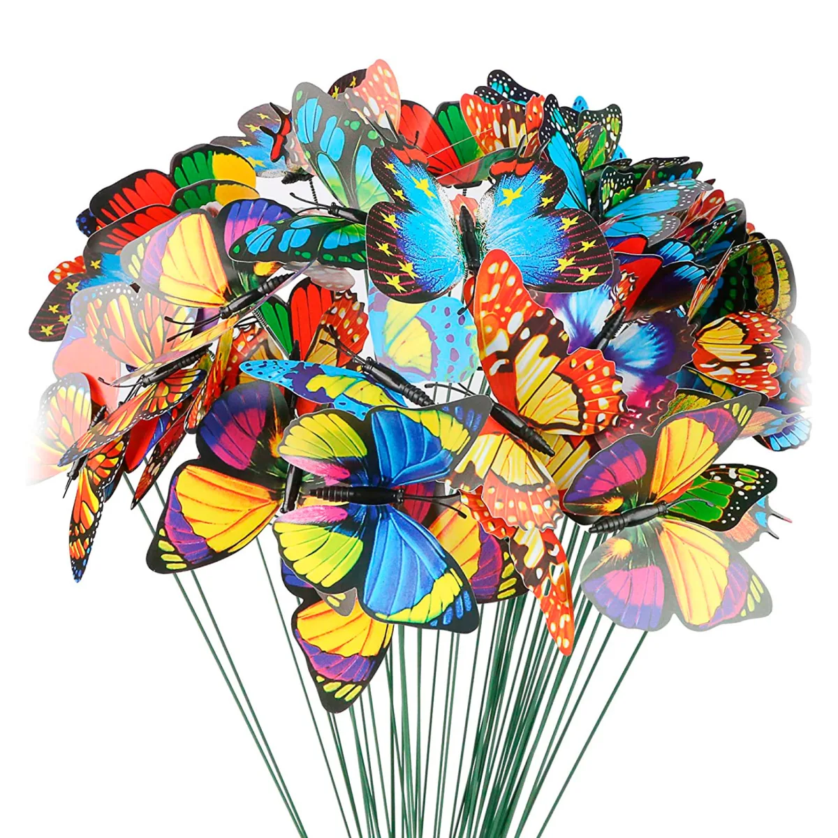 Decor gradina fluture, 29 cm, ornament exterior, tija fixare, plastic PVC, multicolor