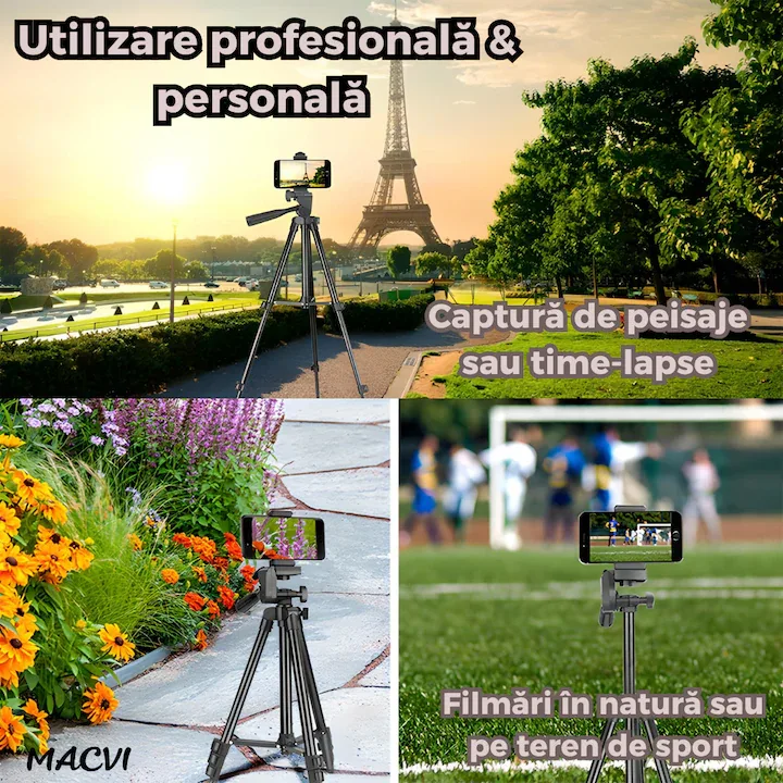 Trepied Universal Macvi® 360 foto video reglabil 55-160 cm cu cap pivotant si husa transport - imagine 2
