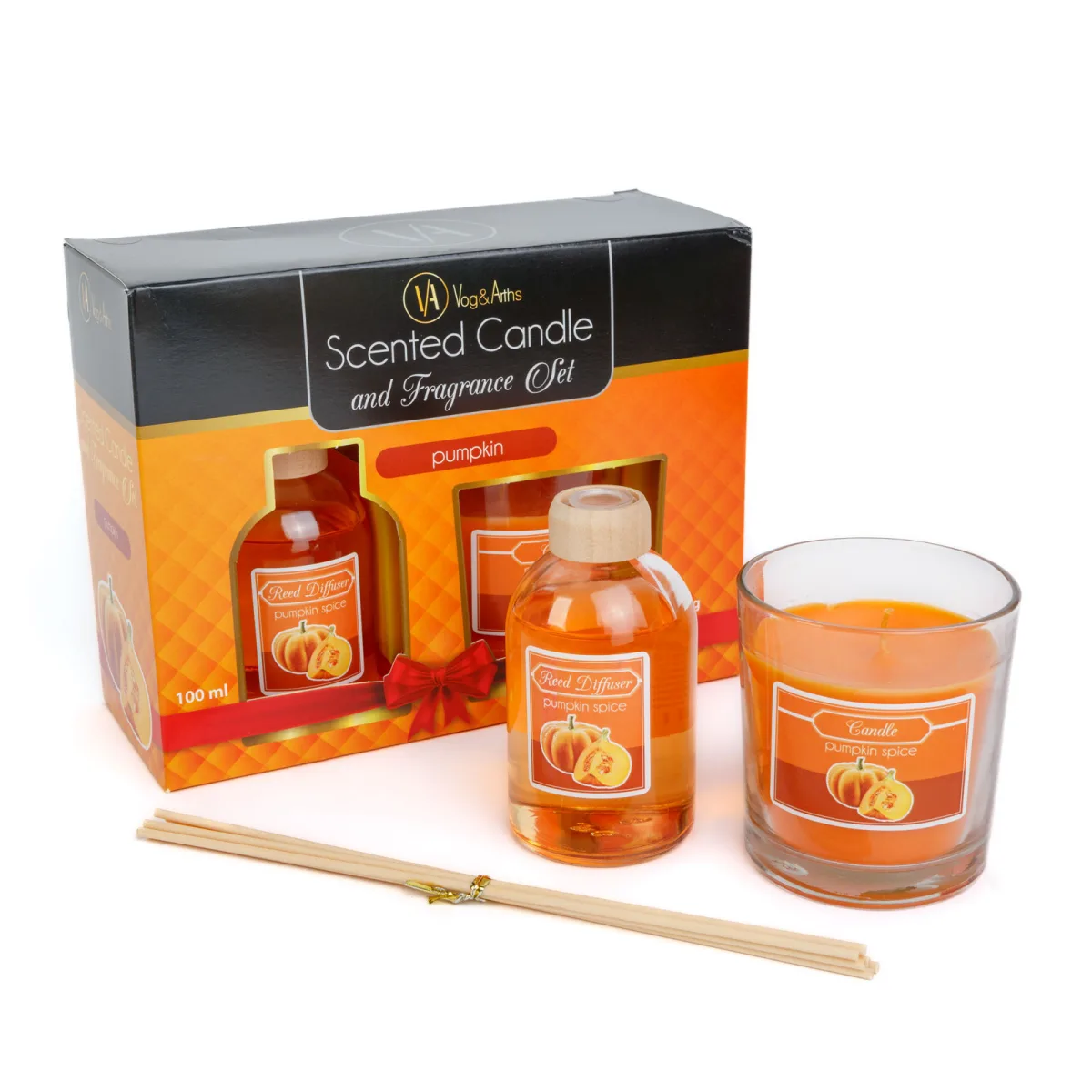 Set lumanare parfumata si difuzor betisoare, aroma dovleac, 120 g + 100 ml - imagine 2