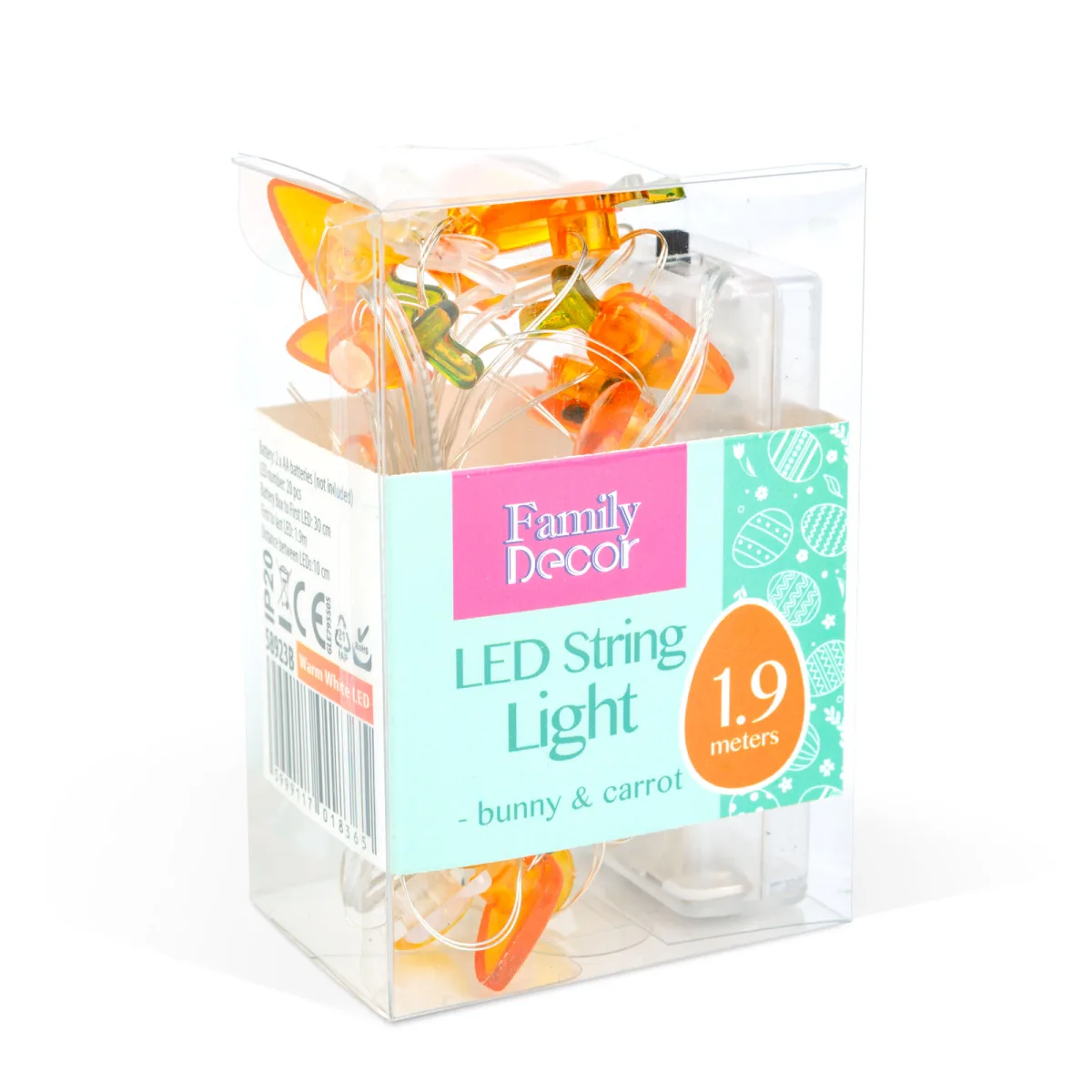Ghirlanda LED, Paste, 2m, 20 LED, model iepuras si morcov, lumina calda, baterii 2 x AA - imagine 2